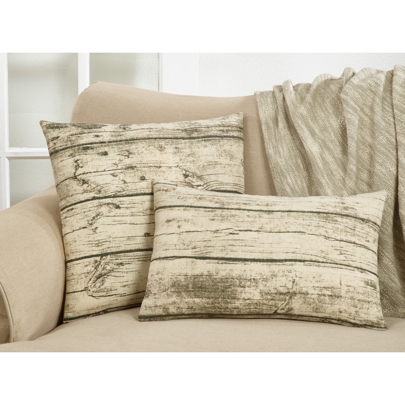 Natural Wood Print Cotton Polyester Pillow Cover 13" x 20"