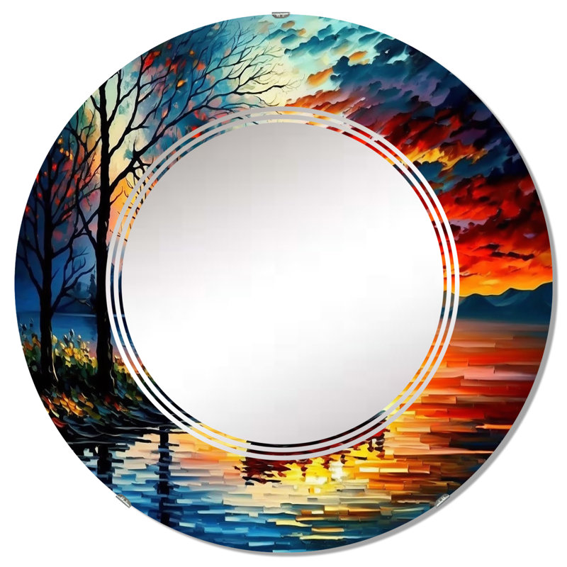 Pryear Canoe On The Lake In The Fall - Coastal Boat Wall Mirror, 32 po x 32 po