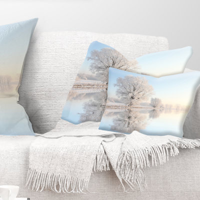Photography Frosty Winter Tree by Rising Lumbar Pillow