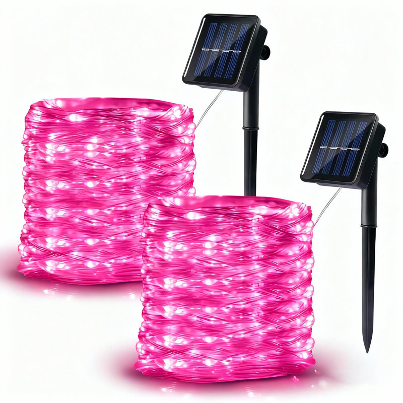 Guirlande solaire 100 lumières DEL pour fêtes, imperméables et extérieures, avec 8 modes (ensemble de 2), Rose