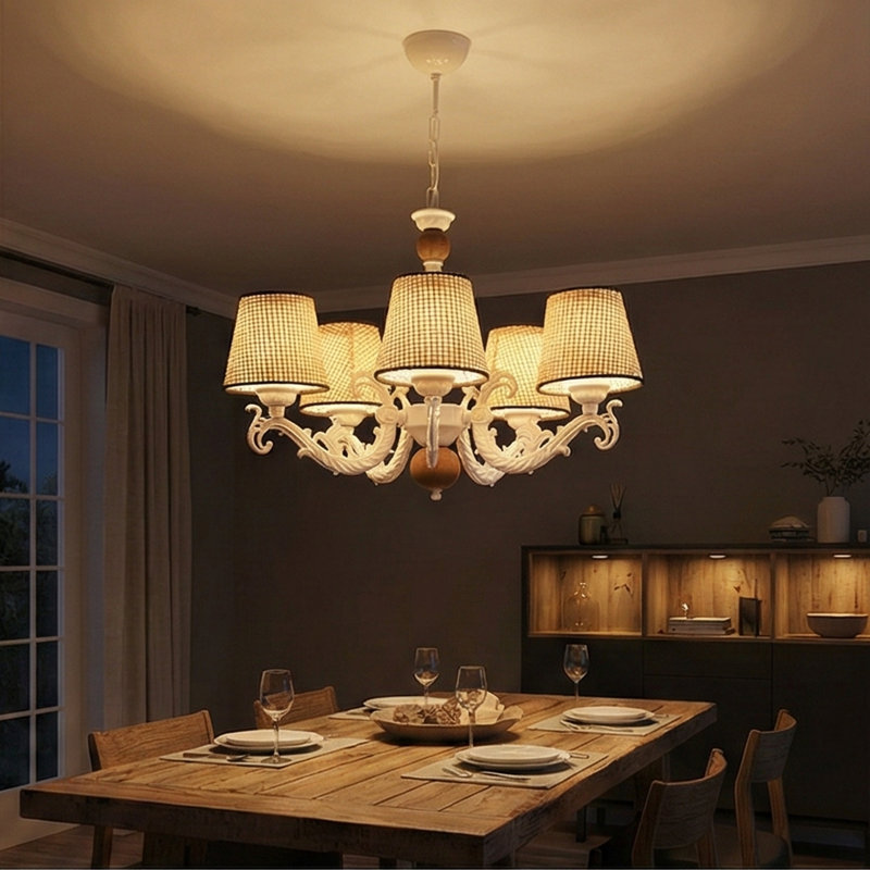 Lustre rétro 5 lumières, Noir/crème, Blanc
