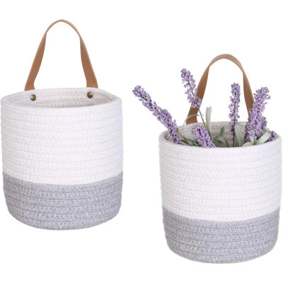 2Pack  Hanging Basket-Cotton Rope Wall Basket With Handle, Hanging Storage Baskets, Shelf Baskets Storage Bin Closet Organizer Woven Plant Basket
