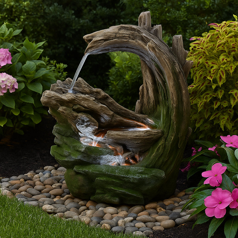 Organic Forest Stream Outdoor Water Fountain with Cool Glow Lighting and Adjustable Flow