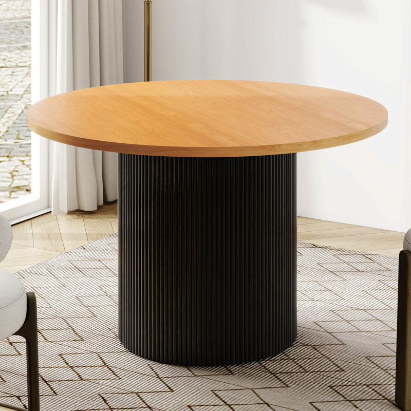 Charleily 47.2'' Solid Wood Round Dining Table, Natural/Black
