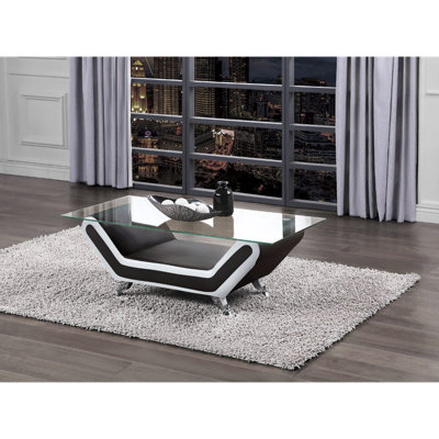 Table basse en similicuir blanc / noir Matteo