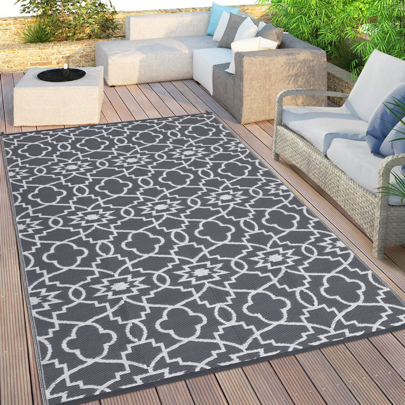 Outdoor Rugs Modern Geometric Striped Area Rug Waterproof Stain Resistant Lightweight Large Carpet Durable Erasable Reversible Rug for Garden Backyard Picnic Camping RV Deck Beach Trailer