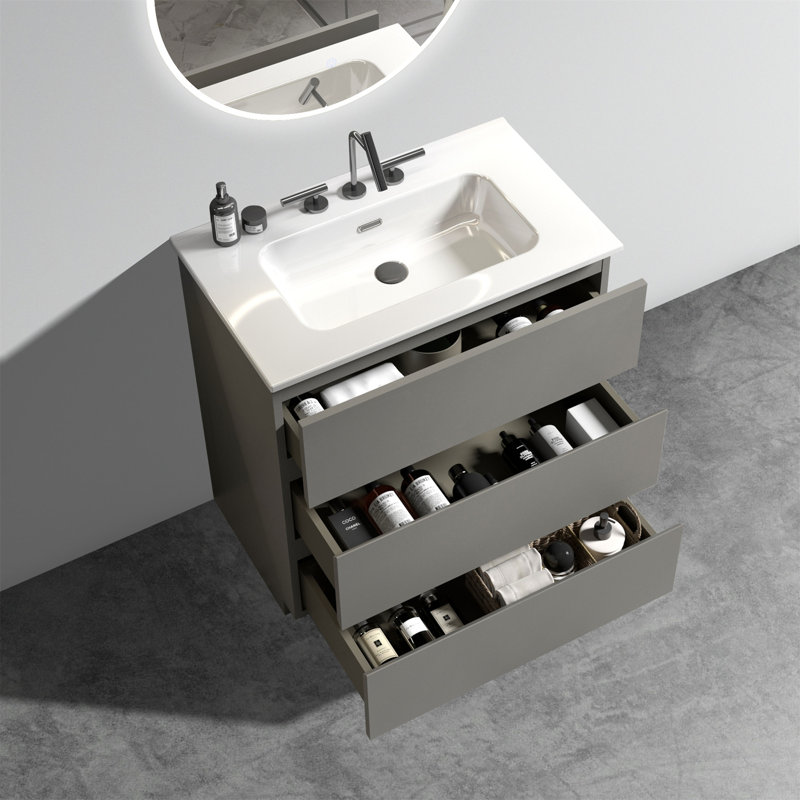 TIA Bathroom Vanity With Sink With 3 Faucet Holes, Gray, 30"