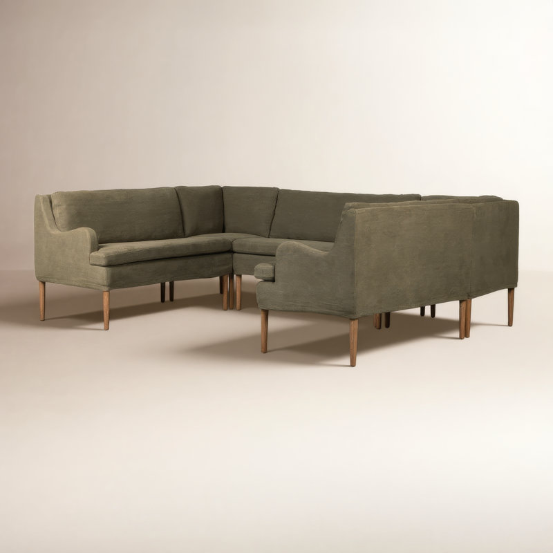 Aurelia 6-Piece Sectional, Broadway Olive Linen, 34.5" H x 103" W x 76" D