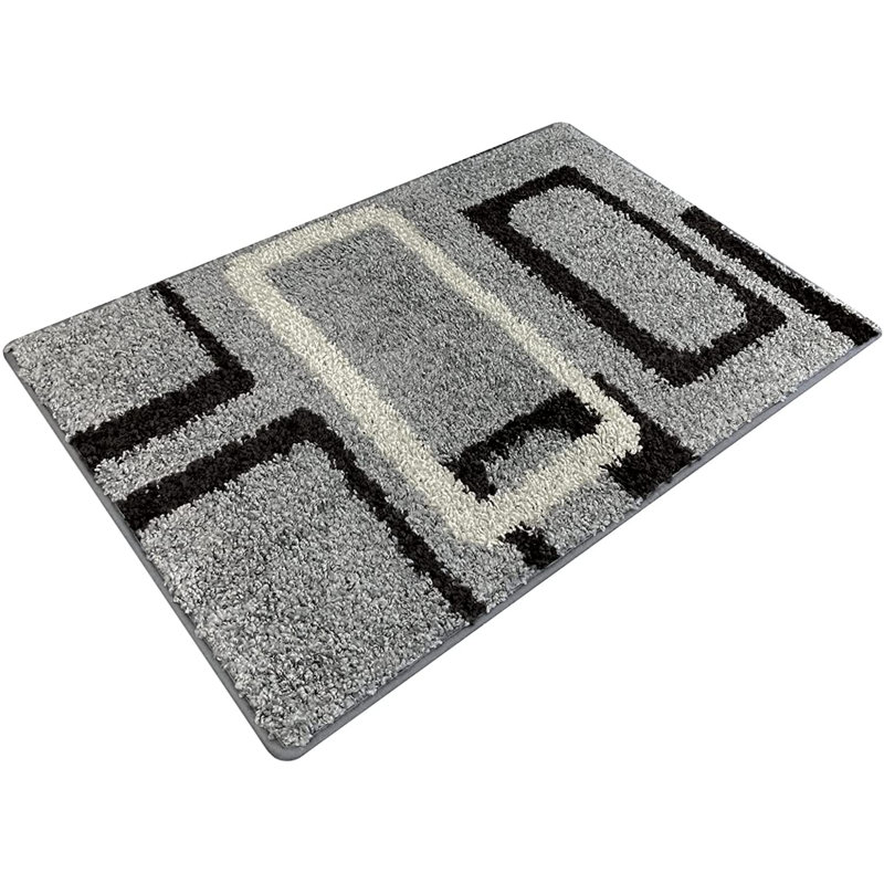 Breckynn Geometric Polyester Non-Skid Kitchen Mat, Light Gray
