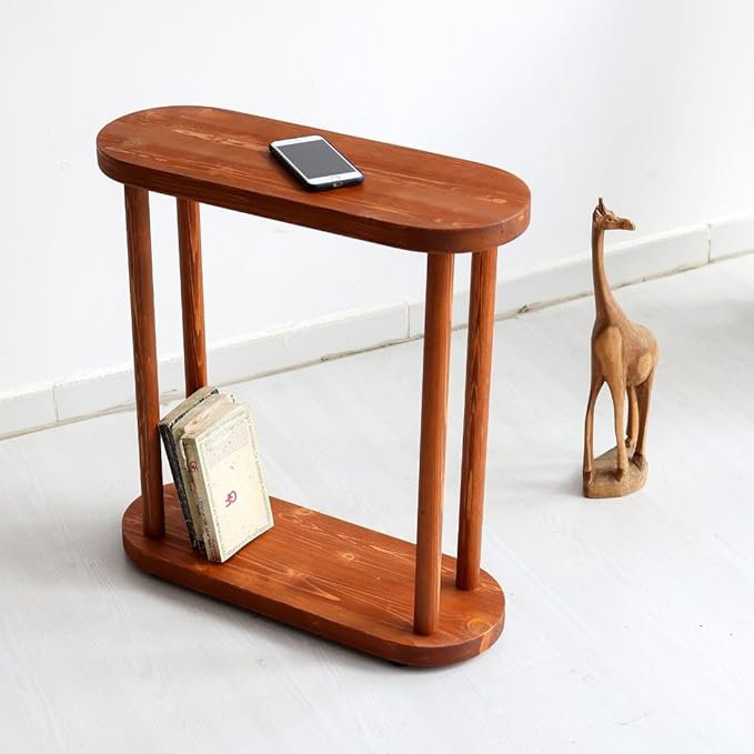 Table d'appoint ovale en bois massif, table de bout mince, petite table basse (châtaignier, grande)