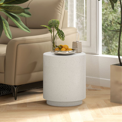 Round Side Table, Lightweight Accent Table With Terrazzo Finish, End Table With 4 Adjustable Feet For Indoor, Outdoor by Ophelia & Co.