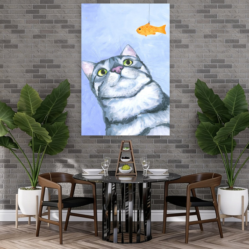 Fishing Game Contemporary Cat Fish Wall Art Print, 152.4cm H x 101.6cm W