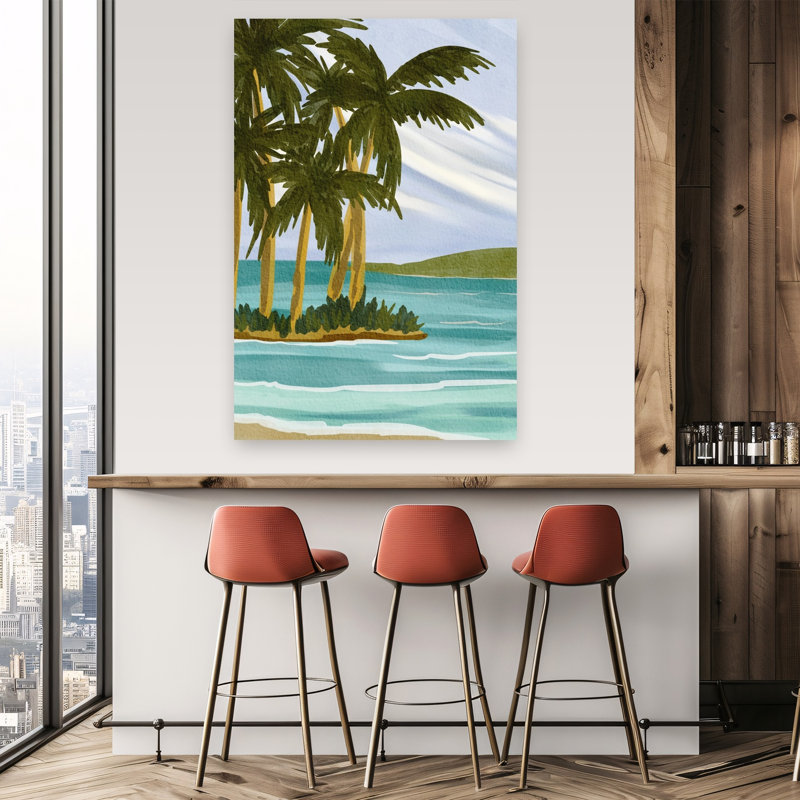 Île tropicale, palmiers sereins, tranquille, palmier abstrait, art mural côtier