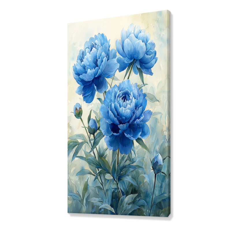 Jacquelle, pivoines bleues dans le jardin I - pivoines, art mural, H 60 po x l 28 po, Toile tendue, Ne s’applique pas
