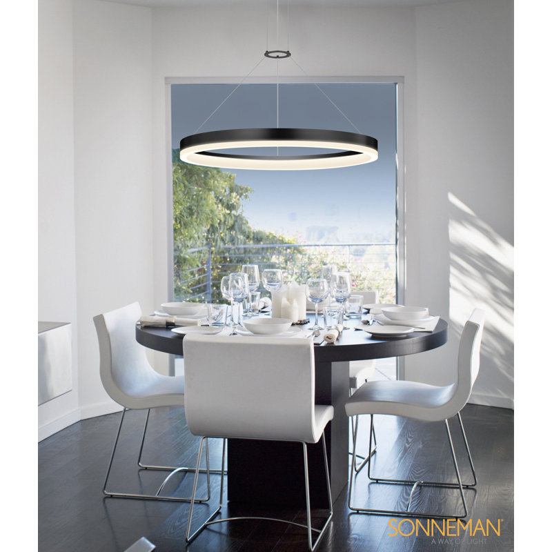 Corona 1 - Light LED Pendant, 2" H x 31.5" W, Satin Black