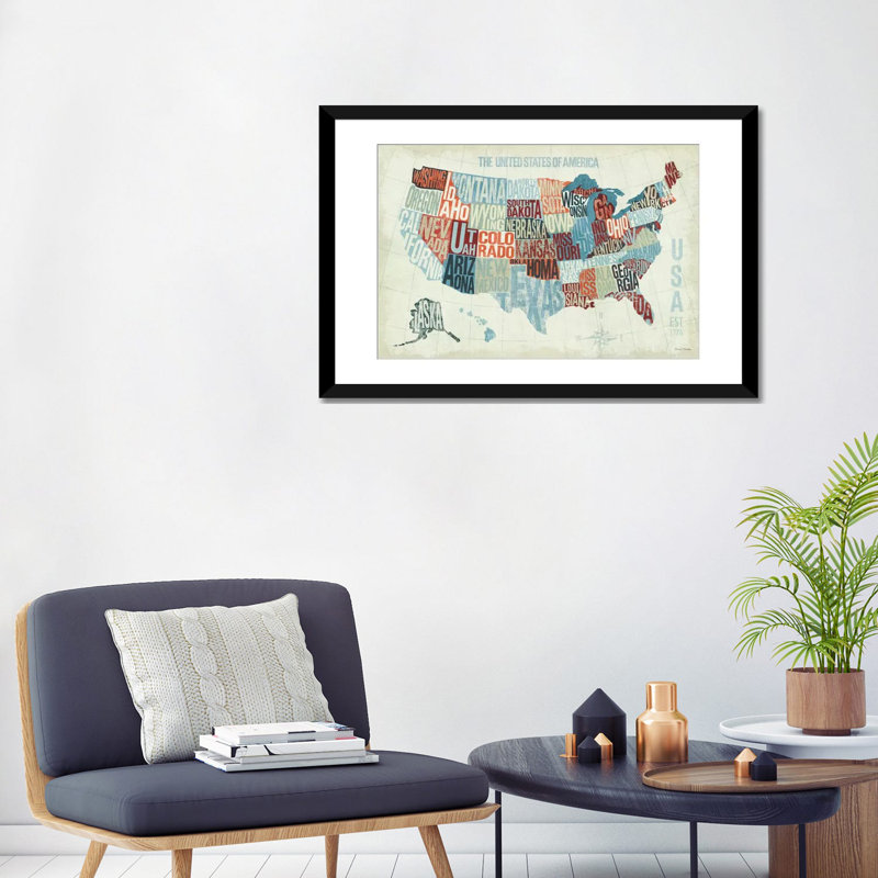 « usa modern », art textuel sur toile, Papier d'art encadré noir, Blanc, H 24 po x l 32 po x P 1 po