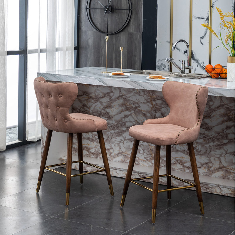 Ensemble de 2 tabourets de comptoir Nevis Mid-Century, Rose