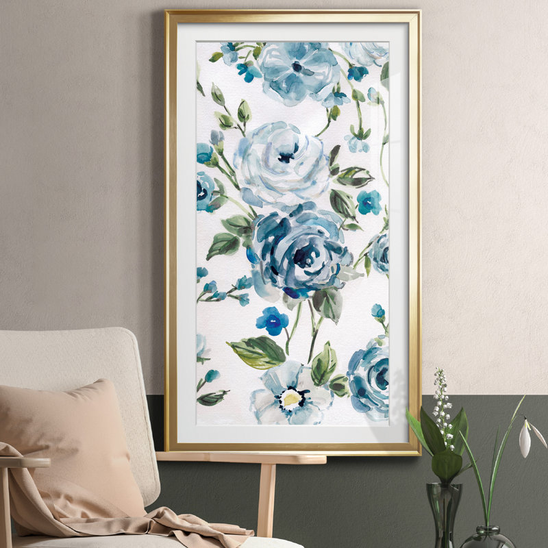 Moonlight Rose Garden I - Cadre photo, reproduction d'art sur papier, H 22,5 po x l 42,5 po x P 1,5 po, Encadrement doré
