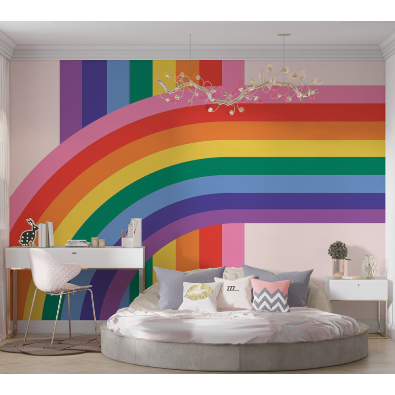 Papier peint de qualité supérieure - rayures arc-en-ciel colorées, L 108 po x l 150 po