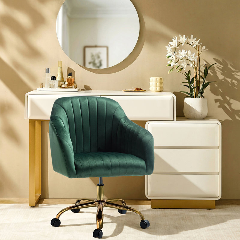 Chaise de travail en velours Adan, Velours vert
