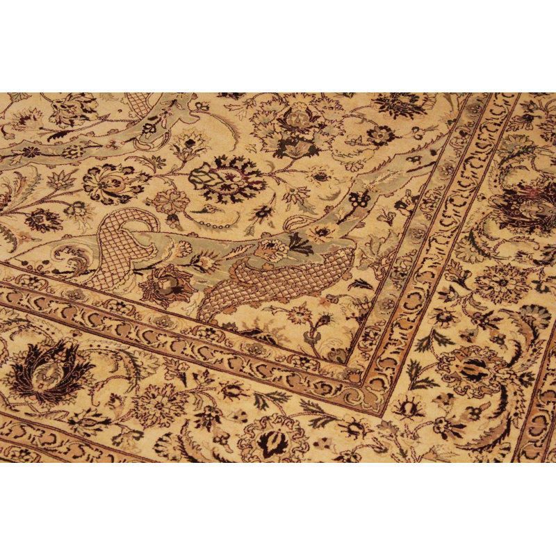 Tapis oriental en laine ivoire / brun 9 pi 1 po x 12 pi Aaru