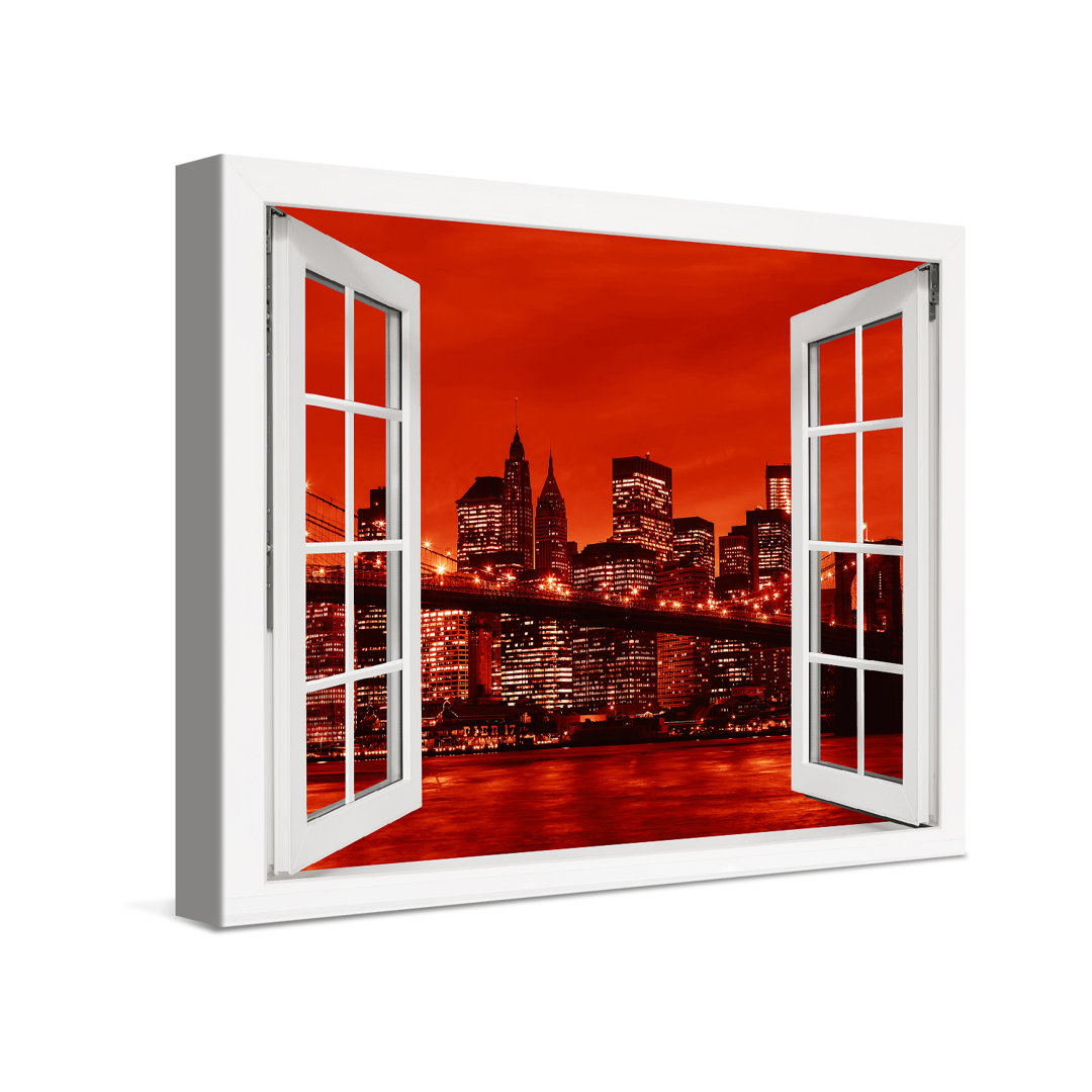 Leinwandbild New York Manhattan Brooklyn Bridge Rotes Fenster