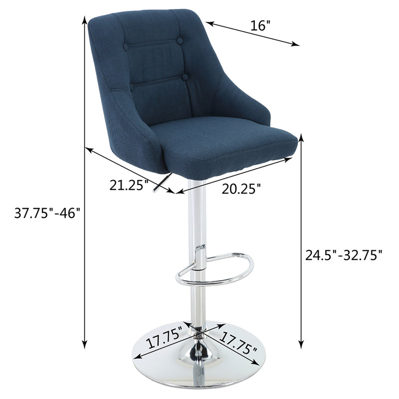Annasha Swivel Upholstered Adjustable Height Counter Stool with Metal Frame, Blue