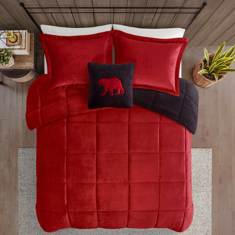 Édredon double rouge et noir avec lit chaud et noir / design facile, Full XL Comforter + 3 Additional Pieces, Rouge + Noir