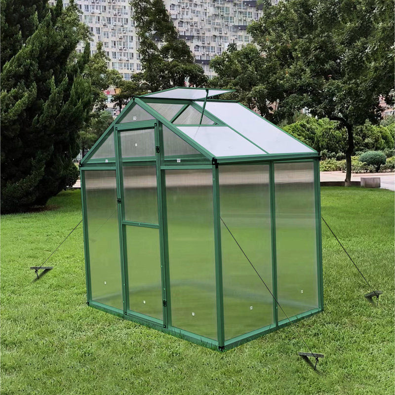 Serre résistante au vent de 6 pi x 4 pi - Aluminium robuste avec polycarbonate toutes saisons pour la cour arrière, système de drainage pratique et spacieux avec cadre de jardin