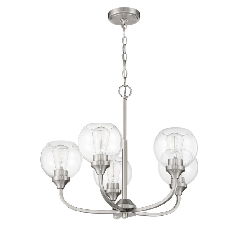 Lustre sphérique à 5 lumières Glenda, Nickel brossé