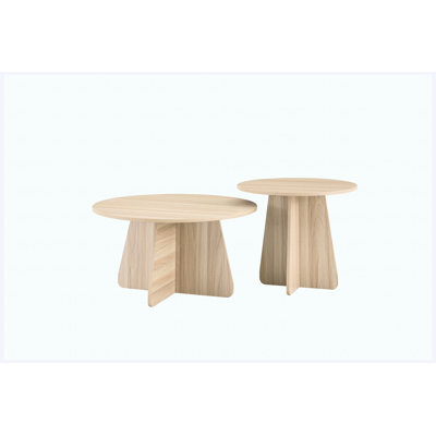 Ensemble de 2 tables basses gigognes Retro | Pieds entrecroisés, finition noyer / bois naturel