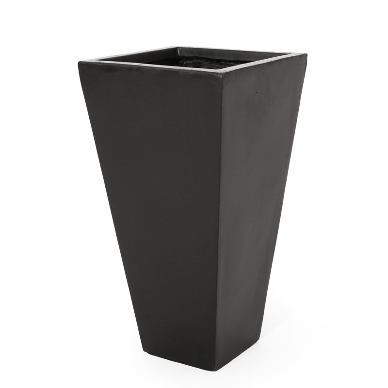 13" Cast Stone Planter In Black For Outdoor - Tapered, Construction, 12.62" X 25.42 Planter, To Fading,, Black
