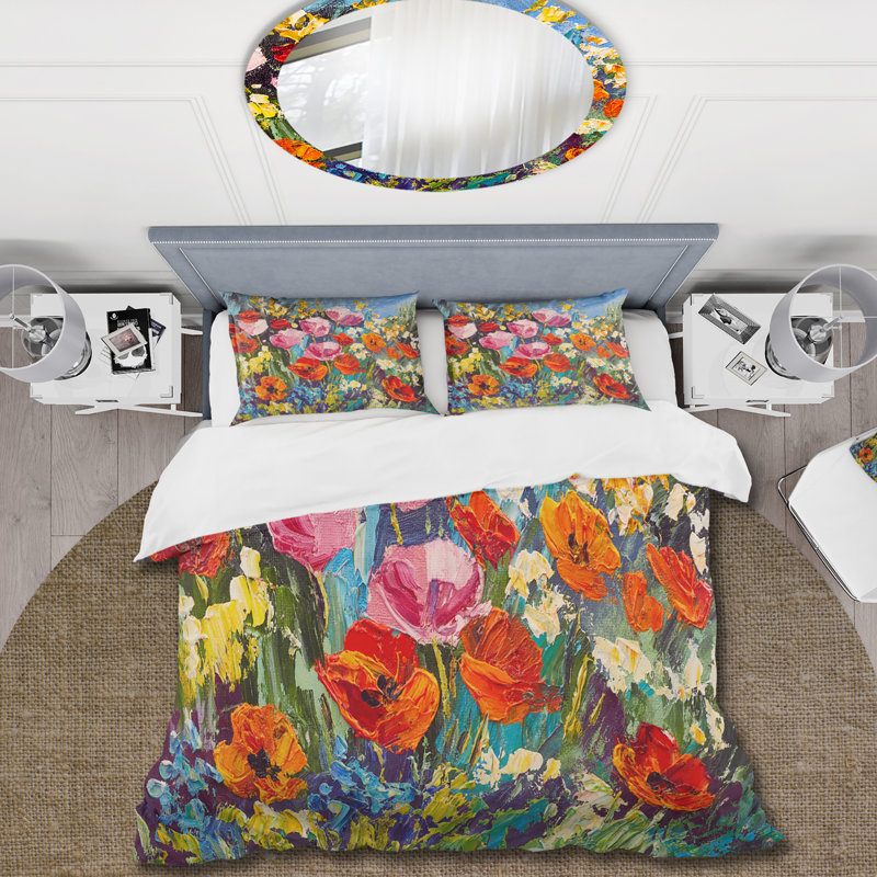 Fleurs printanières colorées - ensemble de housse de couette traditionnel - microfibre de polyester