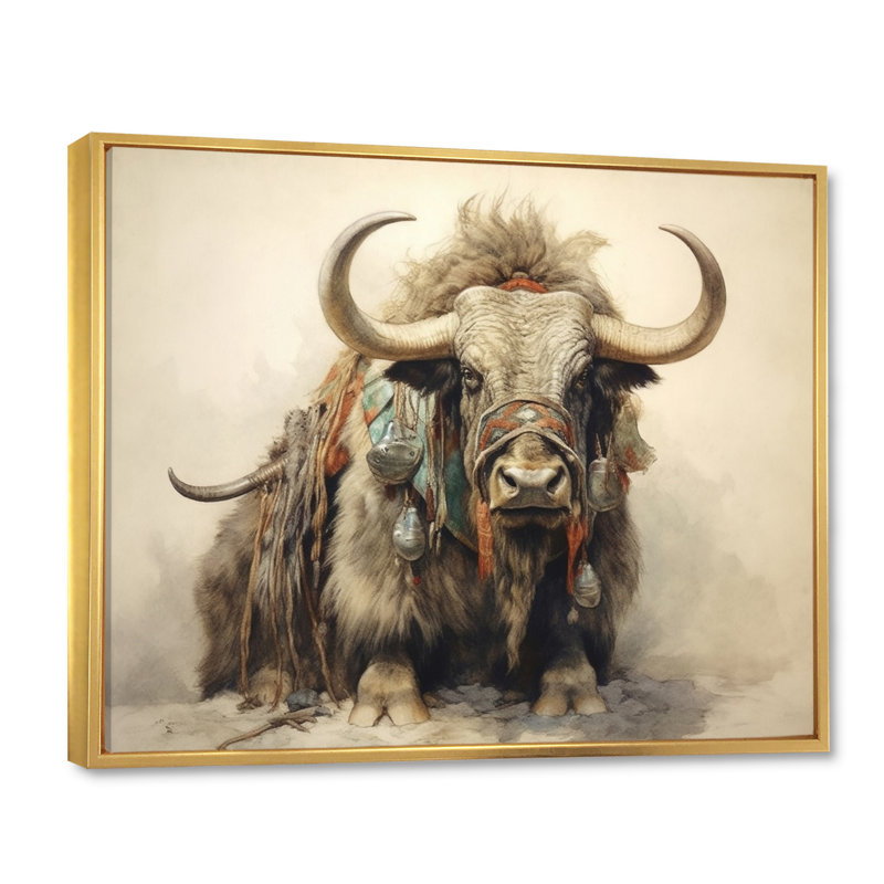 Wild Yak IV - Reproduction d'art sur toile, H 30 po x l 40 po x P 1,5 po, Cadre flottant doré