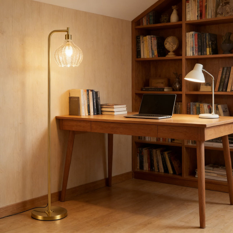 Lampe sur pied arquée moderne avec télécommande, lampe sur pied à intensité variable avec 3 températures de couleur, abat-jour en verre transparent pour le salon, la chambre à coucher, le bureau et le bureau
