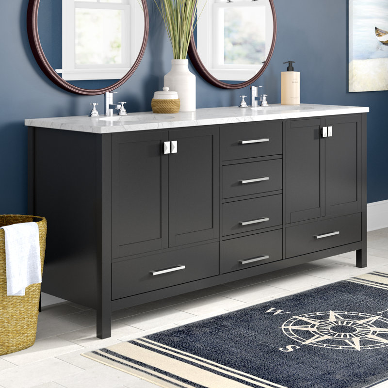 Ensemble de meuble-lavabo large 72 "Irene, Noir, Quartz Calacatta