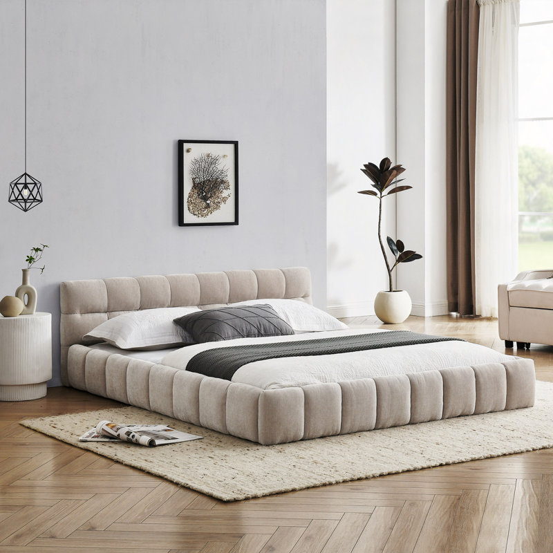 Structure de lit tapissier avec tissu épais, lit plateforme en chenille avec tête de lit et structure solide. Aucun sommier tapissier requis (68 po x 86,5 po x 23,5 po)