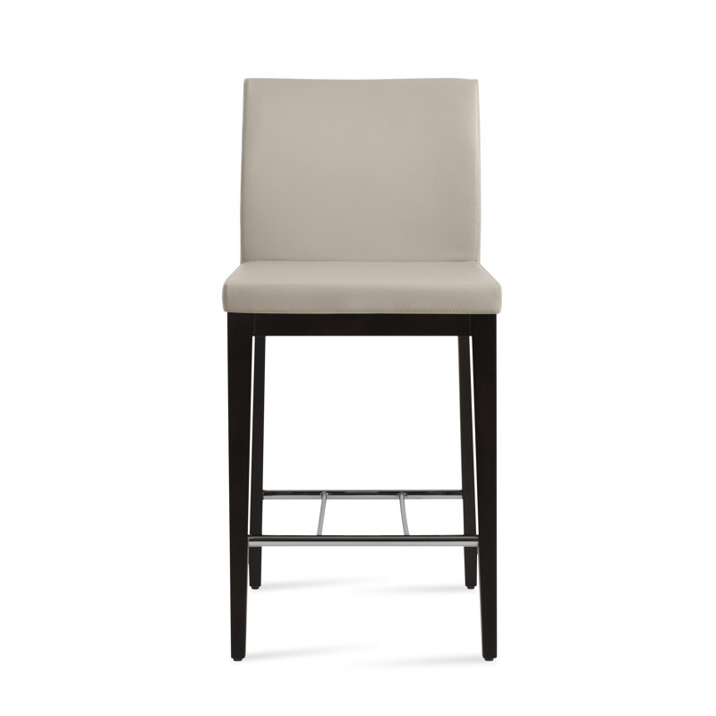 Aria Solid Wood 24" Counter Stool, Light Gray Leatherette, Wenge
