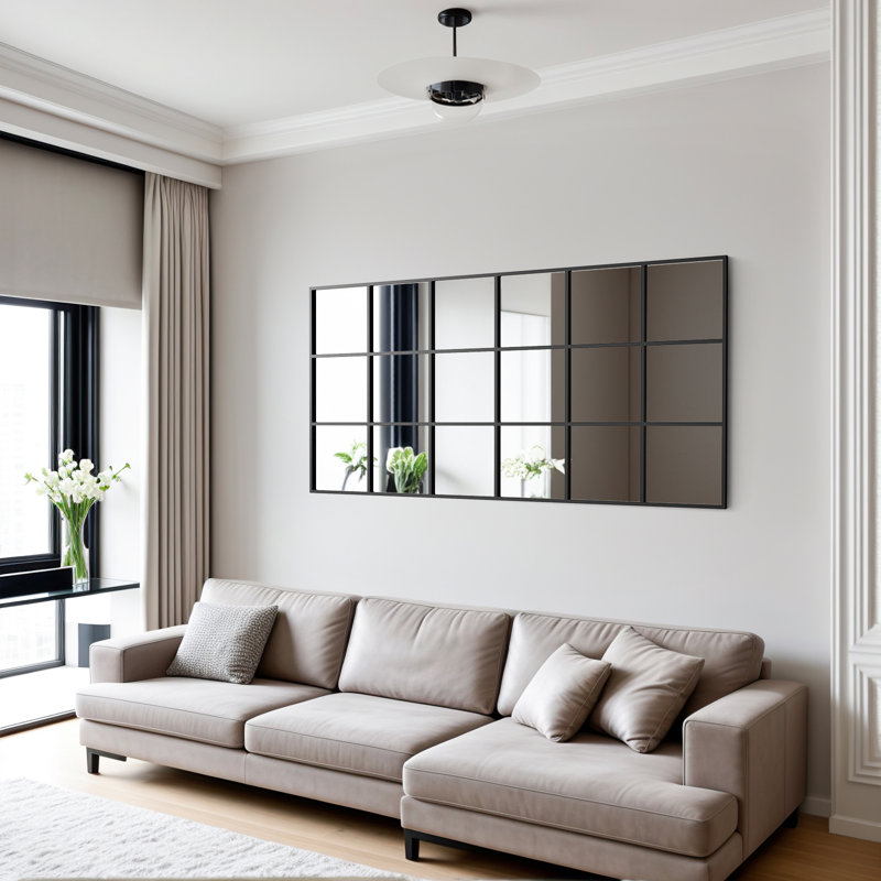 Window Pane Full Length Mirror,Oversize Rectangular Standing Floor Wall Mirror,Decorative Grid Wall Mirror
