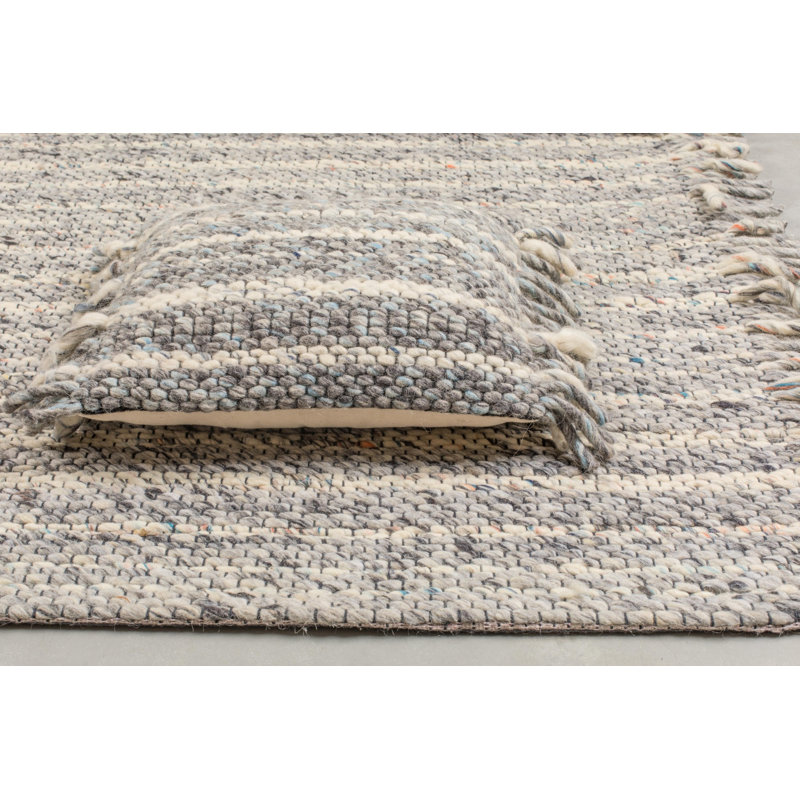Frills Wool Striped Area Rug in Blue/Gray