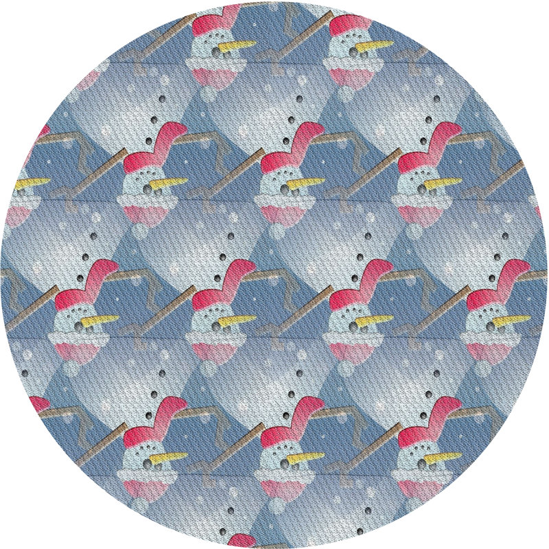 Tapis bleu/rouge à motifs, Rond 4 pi