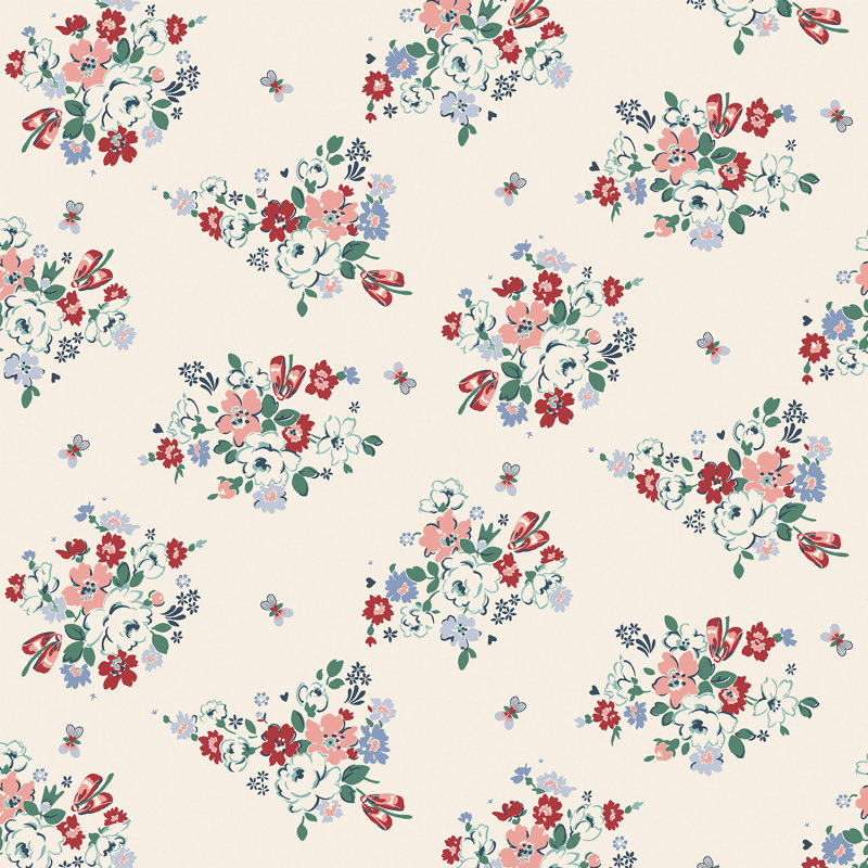 Vassaux Clifton floral rose, Crème