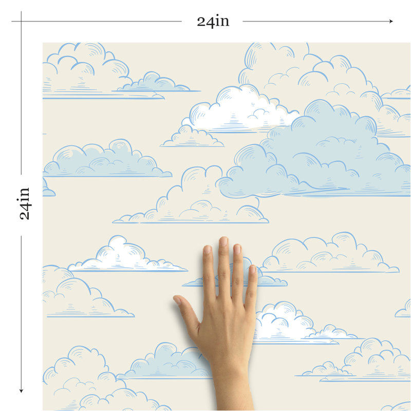 Panneau de papier peint amovible Kearse Clouds Children, L 102 po x l 24 po