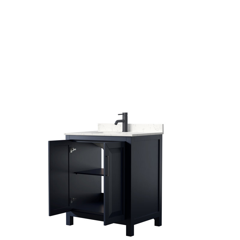 Daria 30'' W Single Vanity, Carrara Cultured Marble, Dark Blue, Matte Black