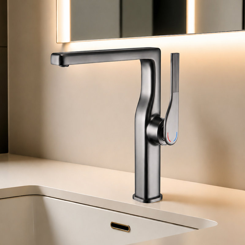 Robinet de salle de bain monocorps et monocommande, Gris pistolet