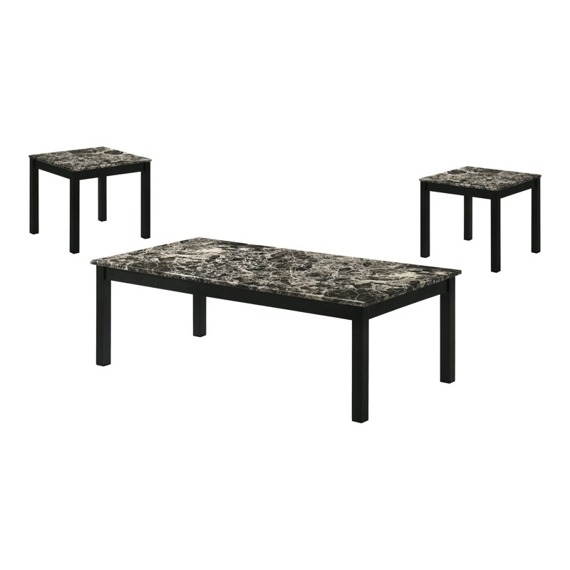 Ensemble de tables basses 3 pièces Brudan, Noir / blanc