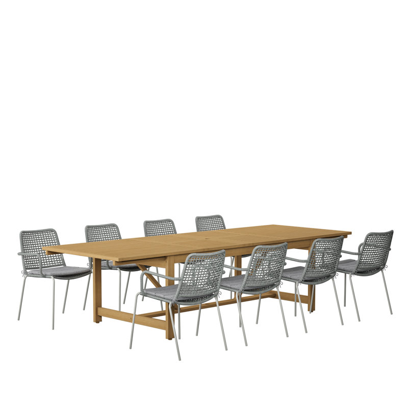 Anautica 8 - Person Patio Dining Set with Rectangular Table , Cushions Included, Teak