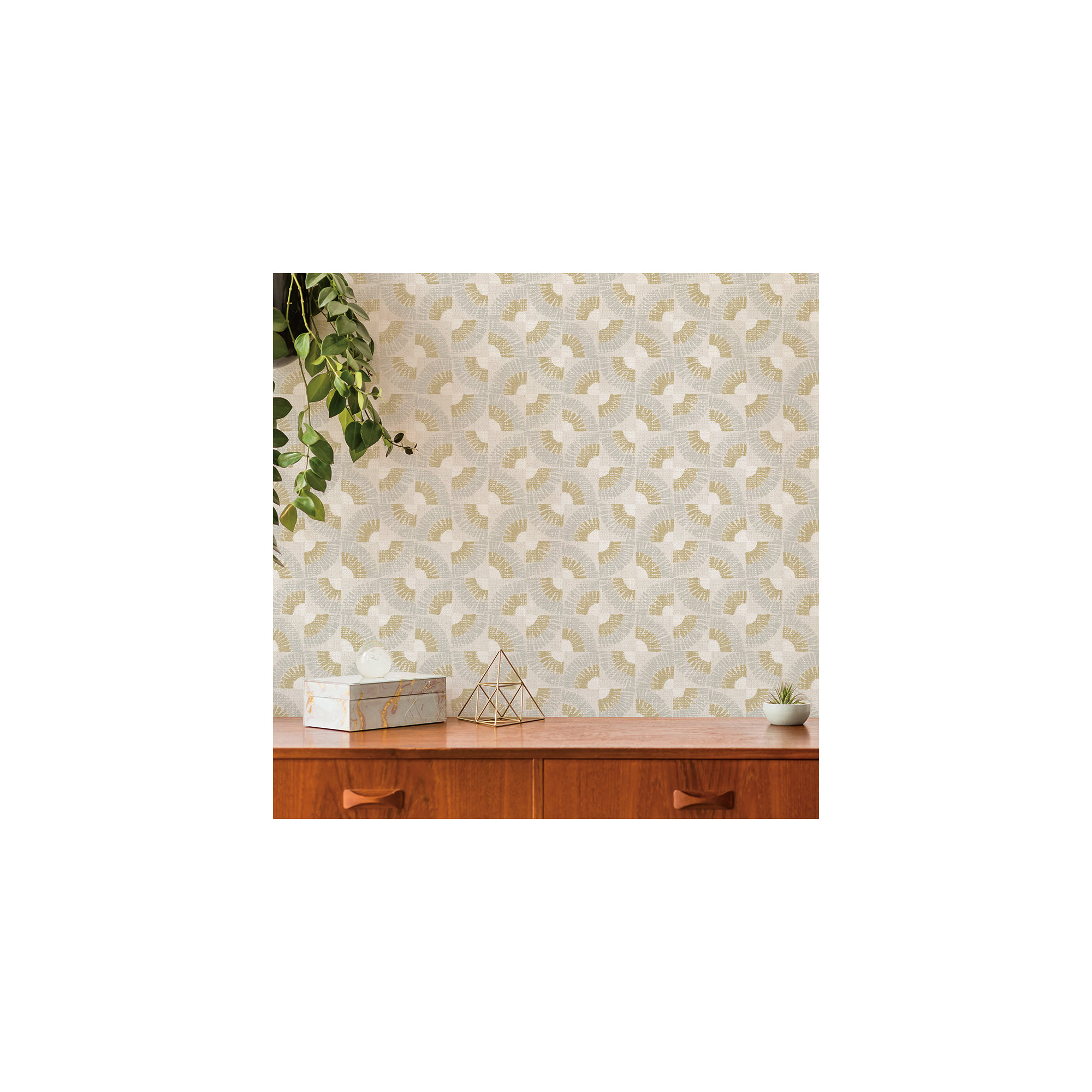 Faux Grasscloth Fans Peel and Stick Wallpaper, Gray
