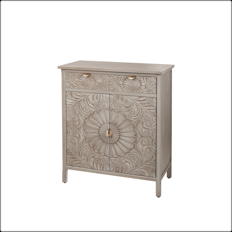Armoire décorative sculptée à la main avec tiroir floral en relief et poignées dorées