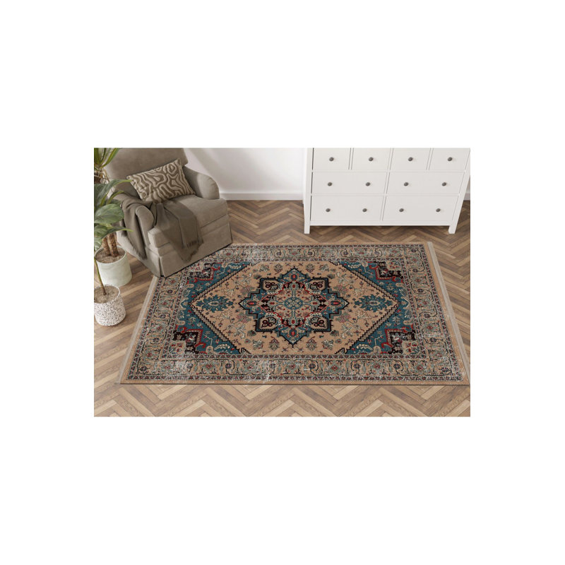Tapis décoratif lavable à la machine beige, Sous-tapis rectangulaire 2 pi 6 po x 4 pi 11 po